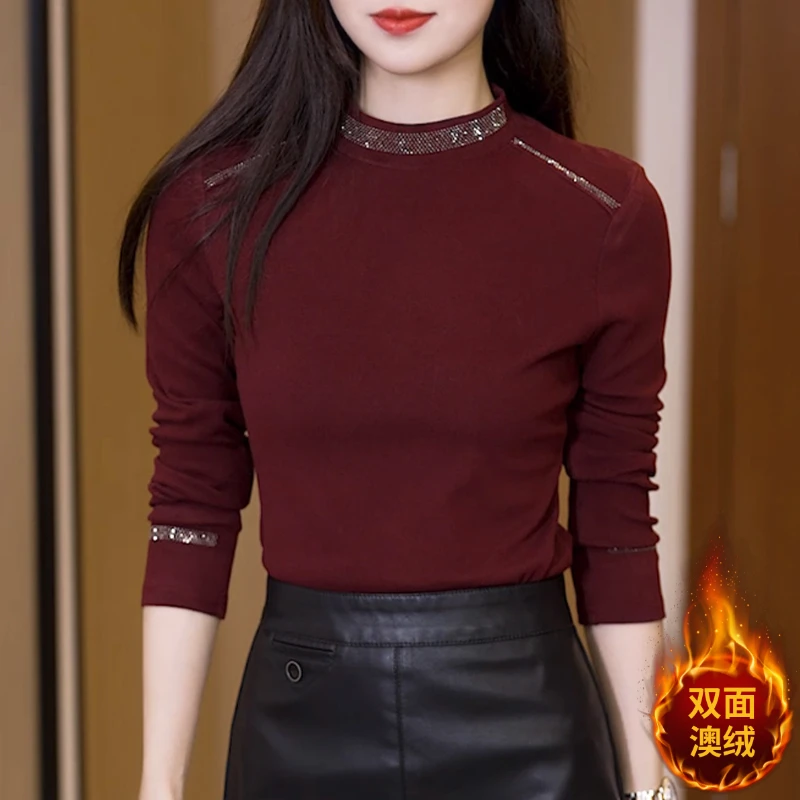 双面德绒打底衫女秋冬2025新款加厚洋气半高领内搭精致百搭上衣
