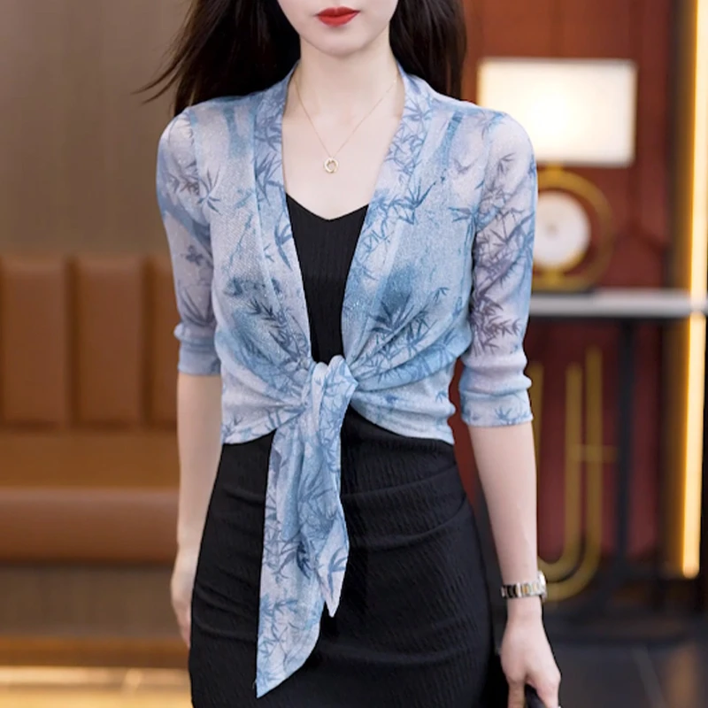 夏季披肩中袖配吊带裙的小外搭薄款百搭小外套罩衫防晒开衫小坎肩