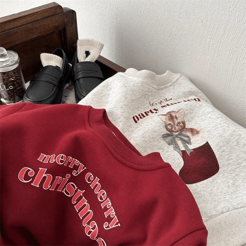 男女童红色卫衣2024冬洋气儿童红色拜年服宝宝加绒加厚圣诞上衣潮