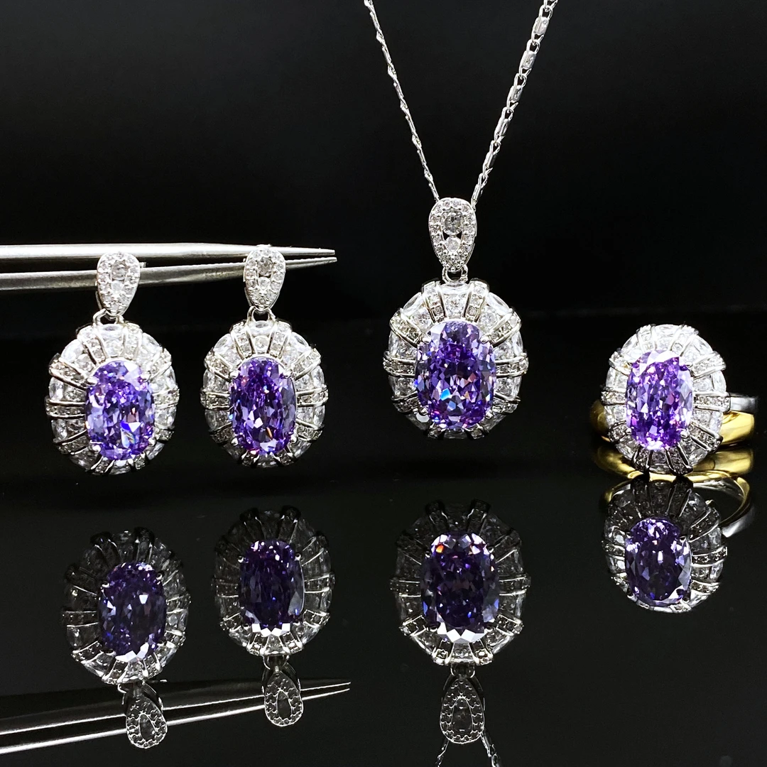 Afra-坦桑石套链戴妃款-精工镶嵌培育吊坠戒指耳饰 109