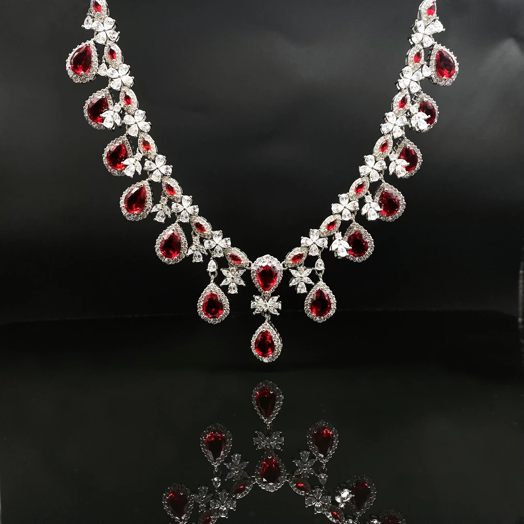 Afra-缅甸抹谷红宝石-精工银镶培育项链 179