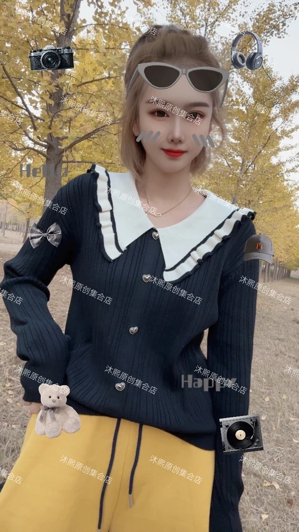 【沐熙家】546减龄木耳边针织衫