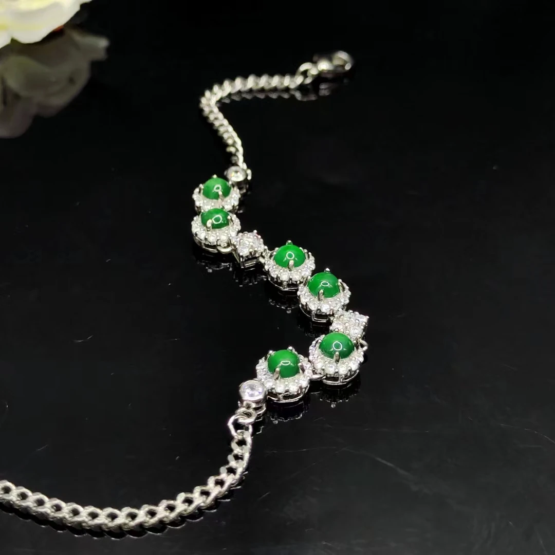 【老三珠宝】翡翠蛋面手链H23-约3mm+