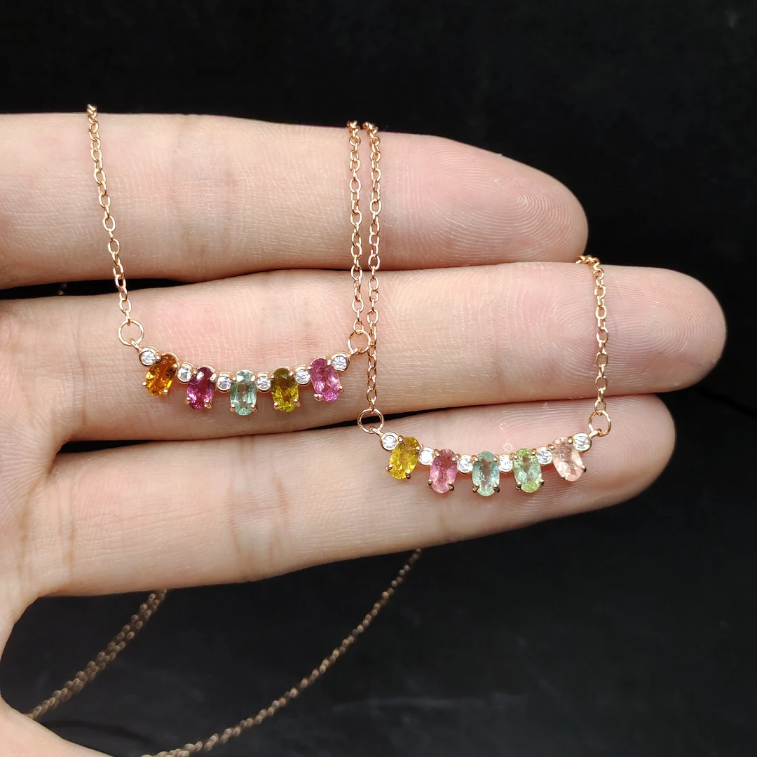 【老三珠宝】s925银碧玺微笑链Y5【多样性发其一】