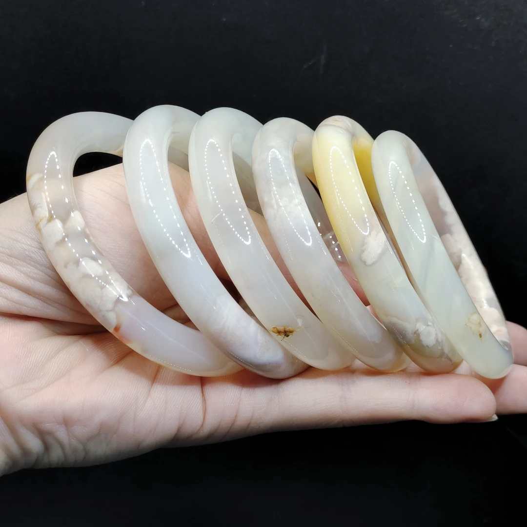 【老三珠宝】雪花幽灵玛瑙圆条手镯TT【多样性发其一】圈口52-64mm