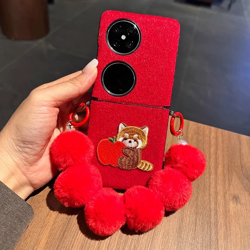 适用华为Pocket2手机壳新年款毛绒绒P50 PocketS折叠屏保护套女款