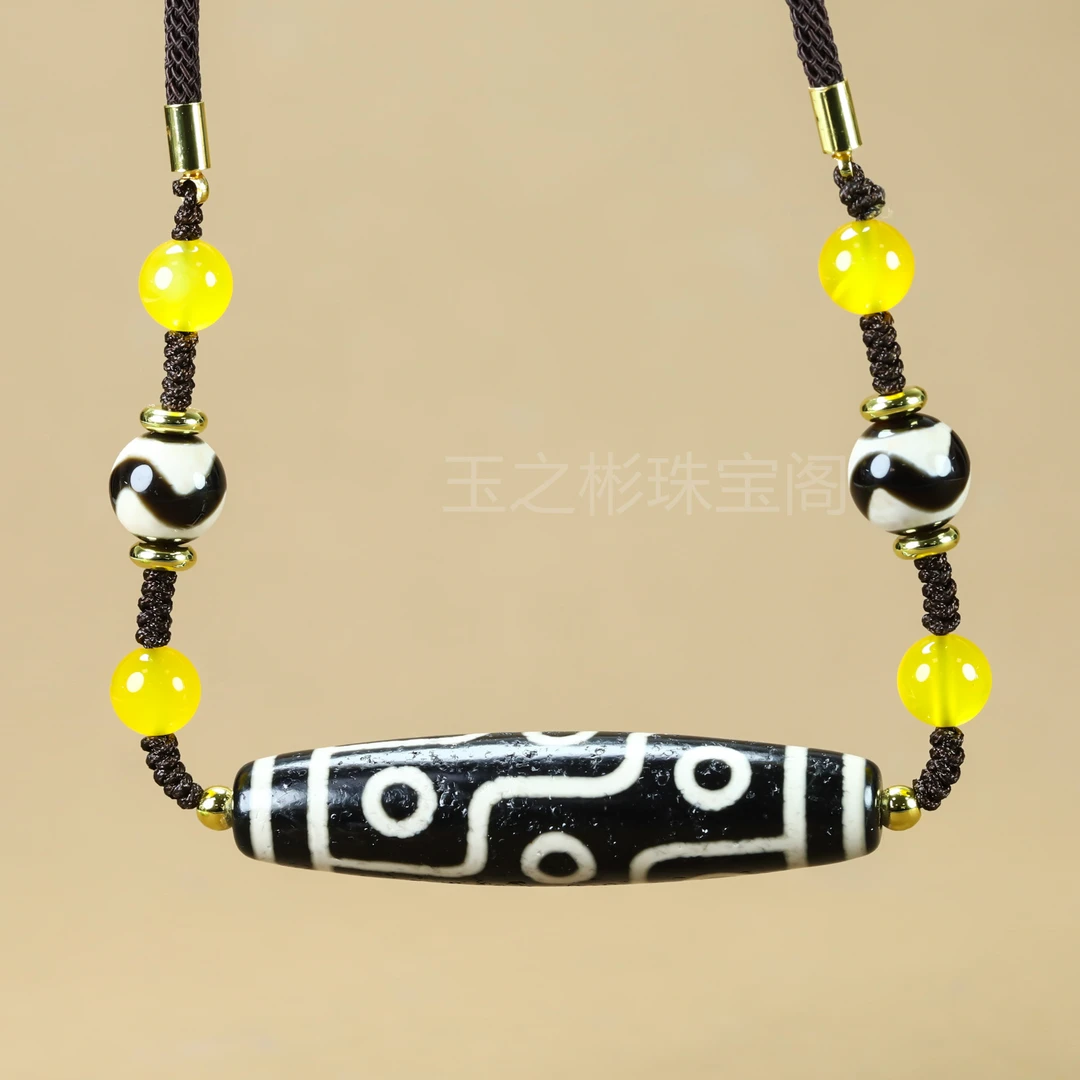 藏式天然玛瑙风化包浆马蹄纹九眼项坠经典高端大气民族风锁骨链