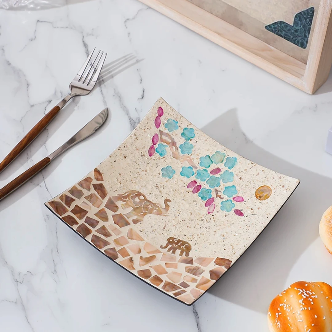 贝壳方型梅花象盘高级感盘子器皿水果盘客厅装饰干果盘家用