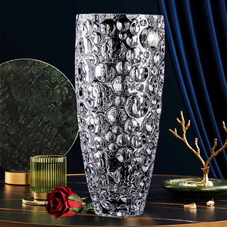 花瓶玻璃透明水培器皿轻奢摆件客厅插花欧式高级圆点水晶