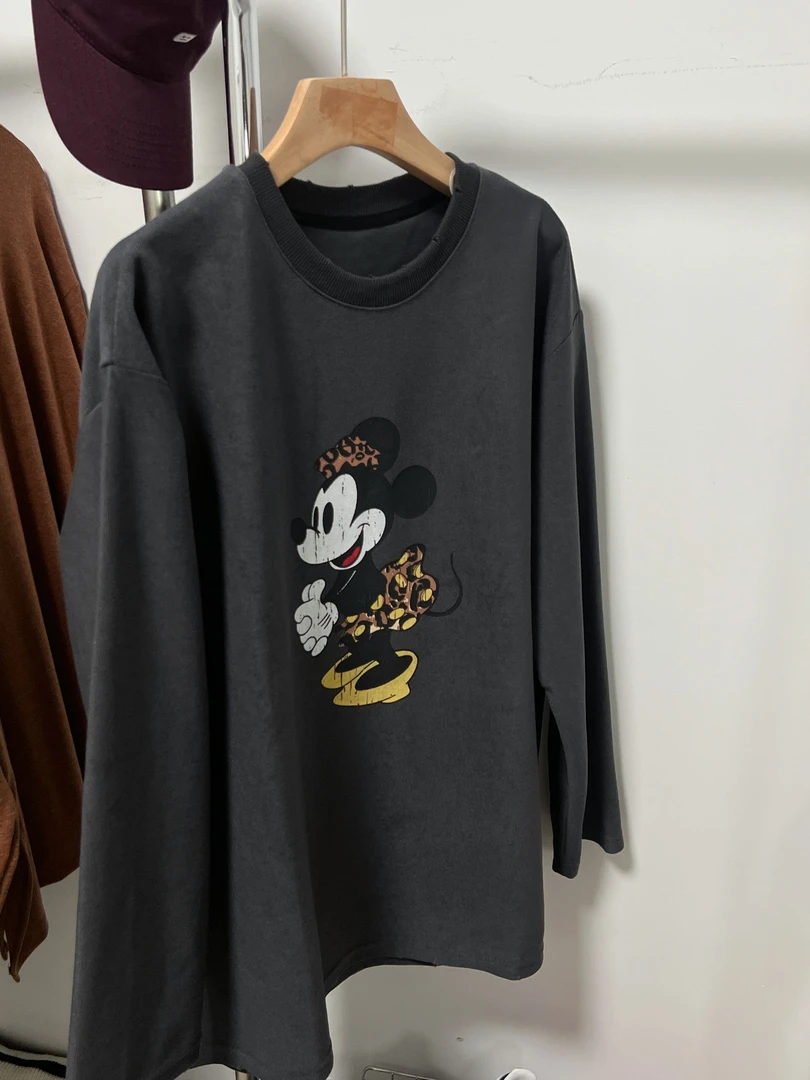 圆领米奇长袖白色针织时尚休闲百搭秋季ins宽松韩版