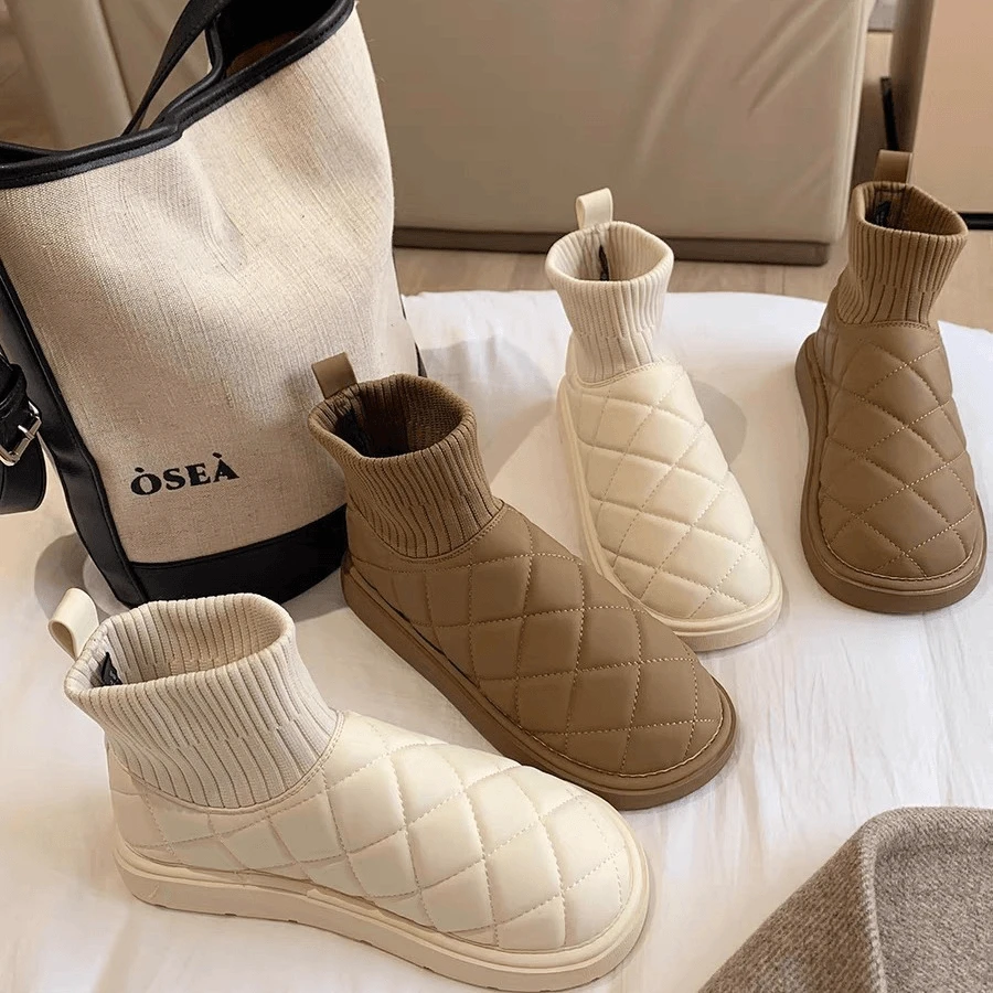 2024新款雪地靴女冬季厚底加绒保暖棉鞋弹力短筒袜子靴