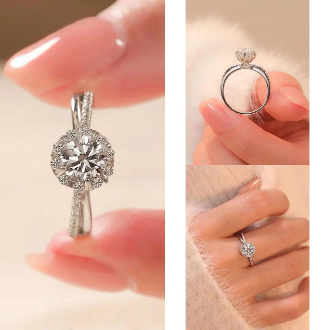 925银戒指  【1克拉】【MG3】S925银镀白金空托活口闭口