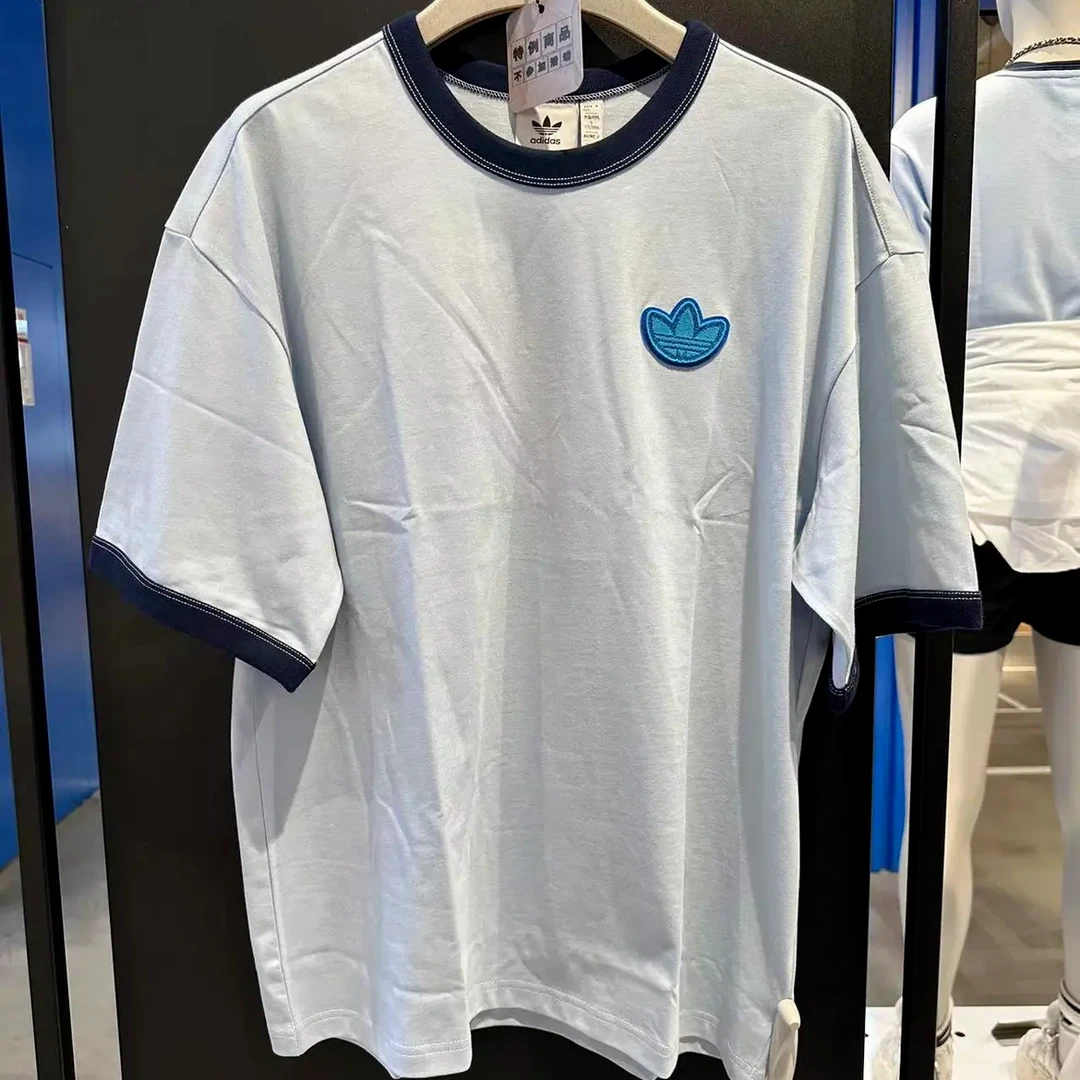 Adidas三叶草休闲大标时尚春季套头圆领运动修身短袖JJ4361