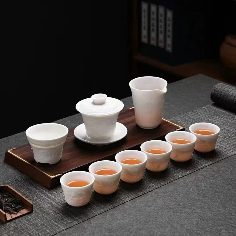 羊脂玉清明上河图茶具家用功夫茶杯浮雕中式礼盒装送人礼自用