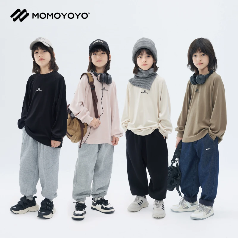 MOMOYOYO【诺丁山】双面澳绒大弹力宽松字母插肩袖T恤 23DT005