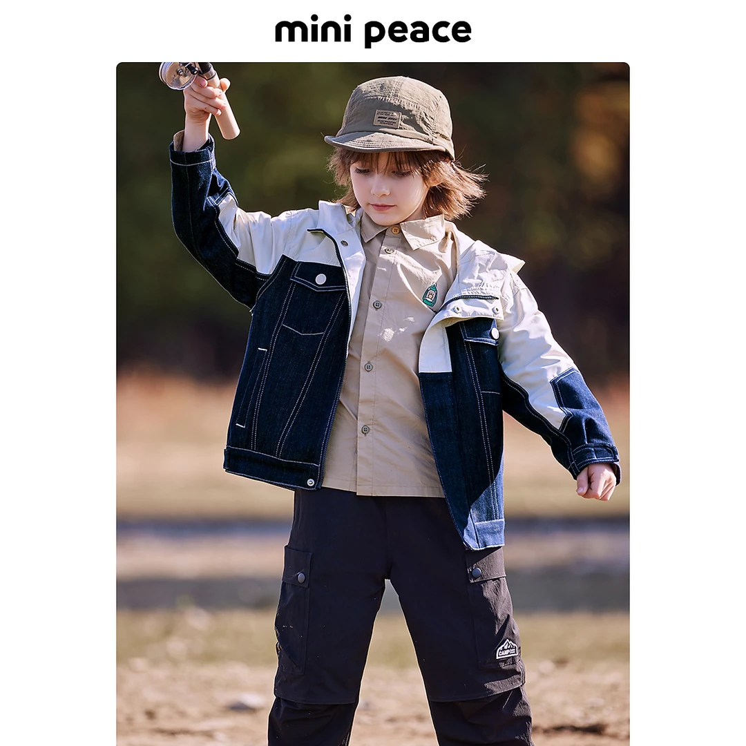 MINIPEACE太平鸟童装男童拼接牛仔夹克儿童外套春秋上衣新款潮酷