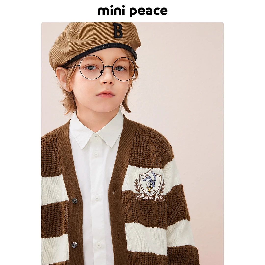 MINIPEACE太平鸟童装男童条纹毛开衫儿童针织外套秋装学院风