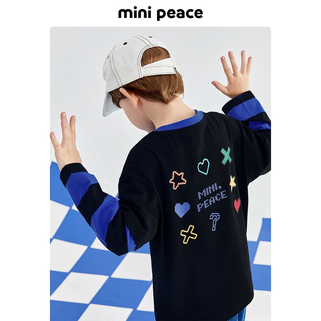MINIPEACE太平鸟童装秋男童长袖T恤儿童黑色假两件上装内搭潮