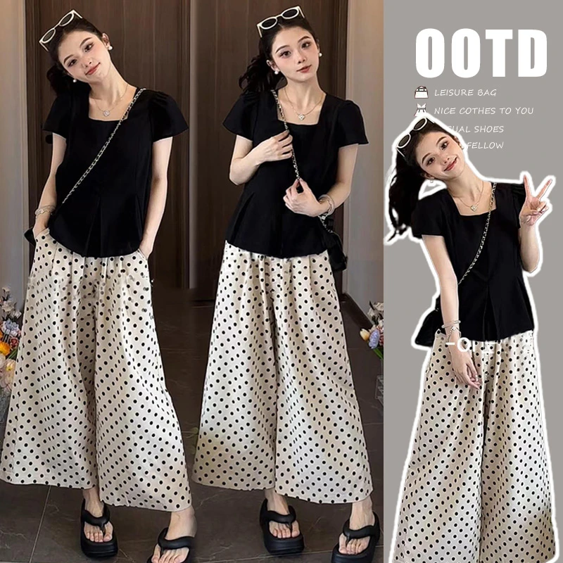孕妇装夏装气质法式百搭减龄高级感孕妇上衣时尚洋气波点阔腿裤