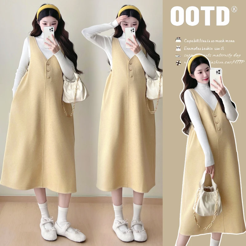 孕妇装秋冬新款时尚法式温柔风减龄孕妇背带裙设计感显瘦连衣裙