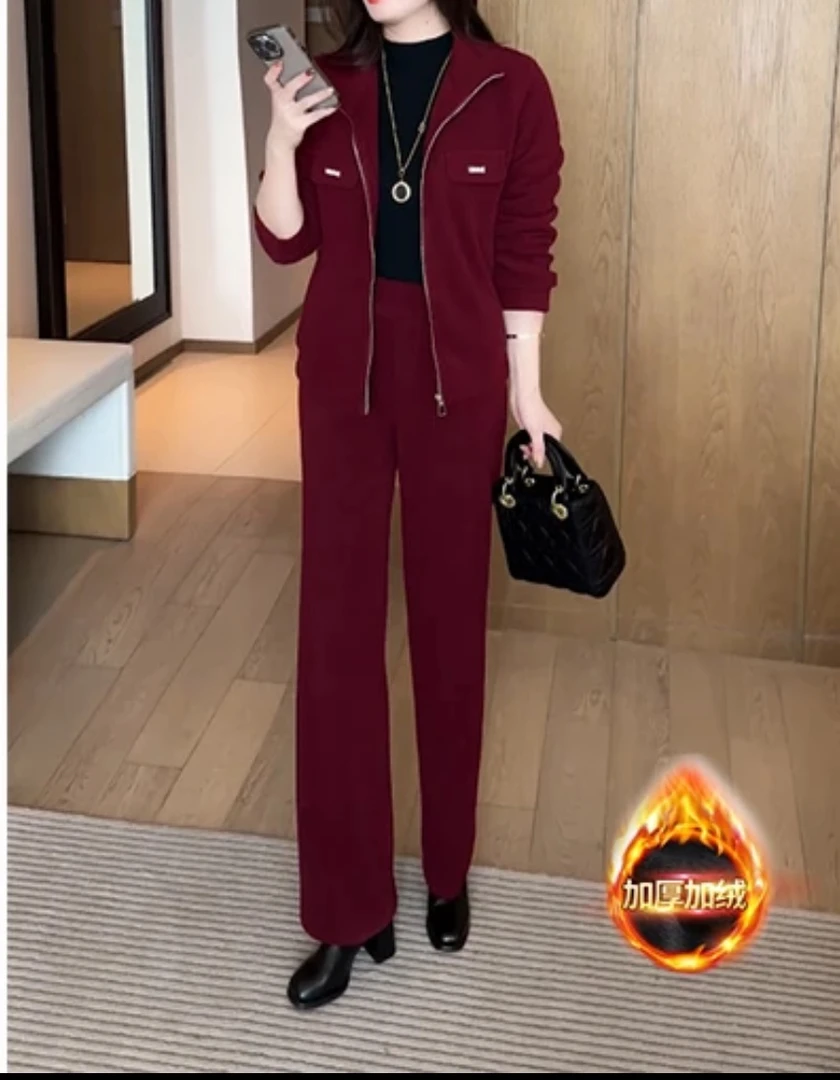 2024秋冬季新款时尚穿搭气质休闲宽松显瘦洋气加绒加厚小个子套装