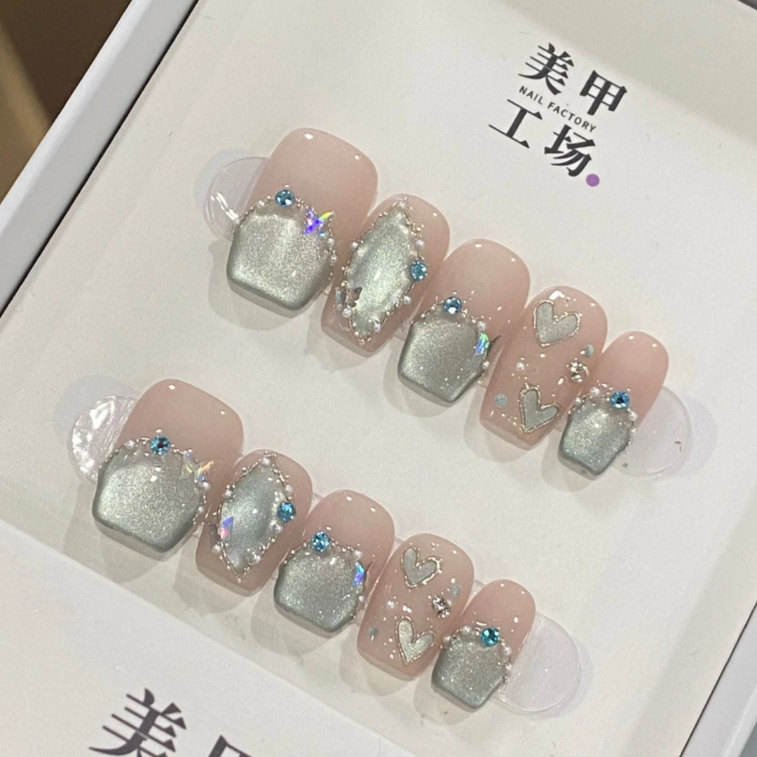 【清新薄荷】-纯手工穿戴甲温柔高级显白纯欲简约风美甲贴可拆卸