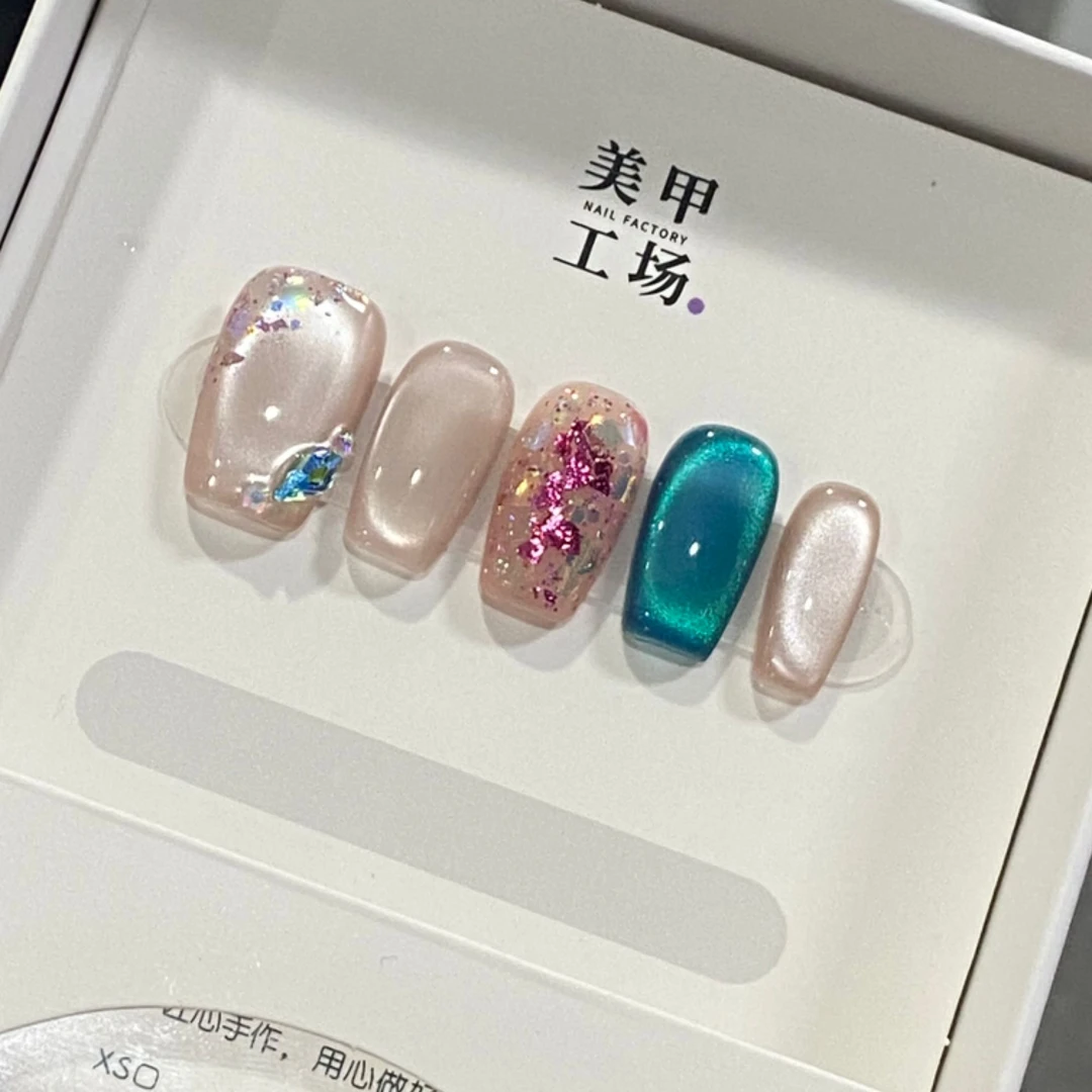 西柚那片海-纯手工穿戴甲温柔高级显白纯欲简约风美甲贴可拆卸