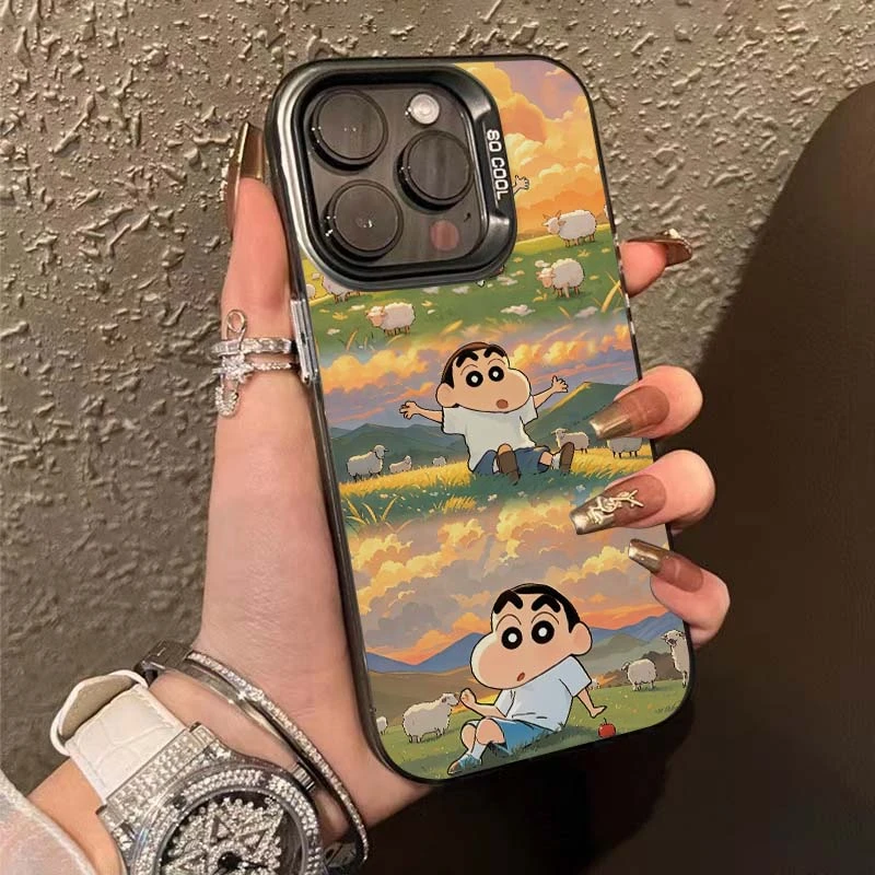 蜡笔小新高级彩银适用苹果15手机壳iPhone14pro防摔13创意保护套