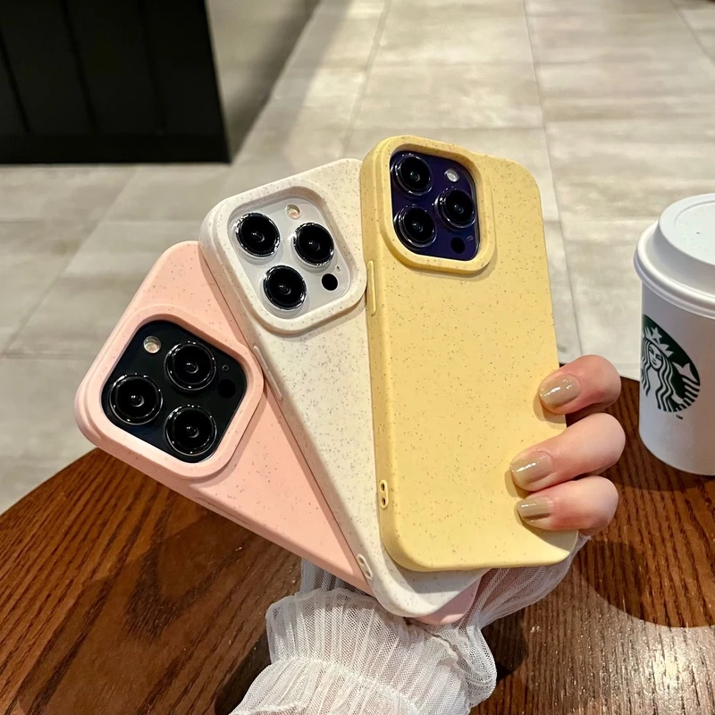 小麦纯色简约苹果14promax手机壳新款iphone13高级感11卡通可爱12