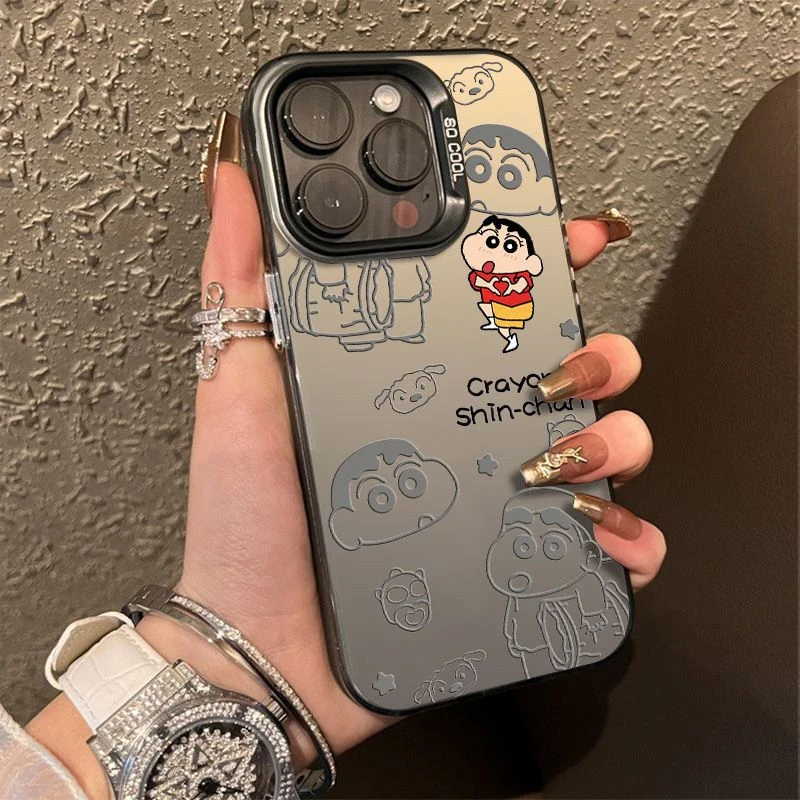 蜡笔小新高级彩银适用苹果15手机壳iPhone14pro防摔13卡通保护套