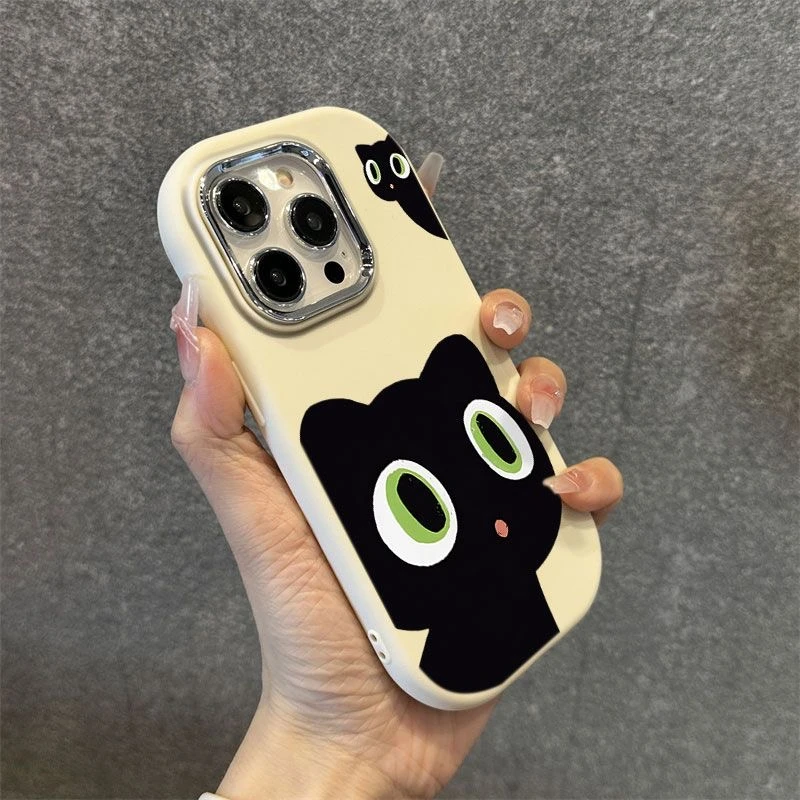 大眼猫猫金属框苹果手机壳卡通iPhone15创意全包可爱个性防摔少女