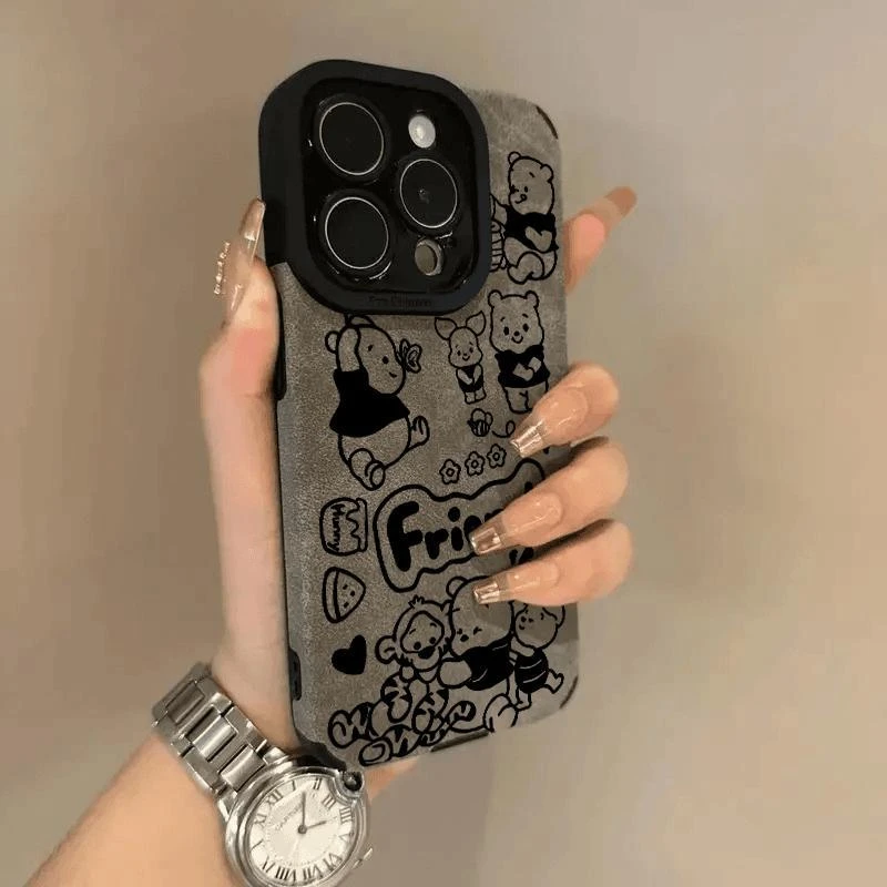 可爱维尼熊苹果iPhone16Plus手机壳15创意14卡通13翻毛皮12软壳11