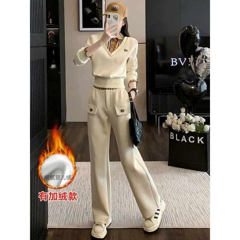 假两件衬衫拼接休闲时尚套装女秋冬装洋气时髦高级感小洋装两件套