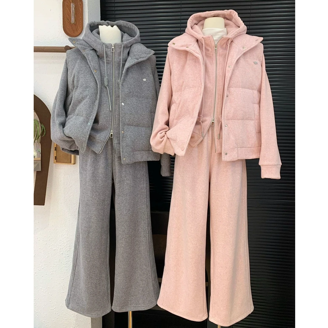 高级感流行运动风套装女秋冬季新款短款卫衣加厚无袖马甲三件套女