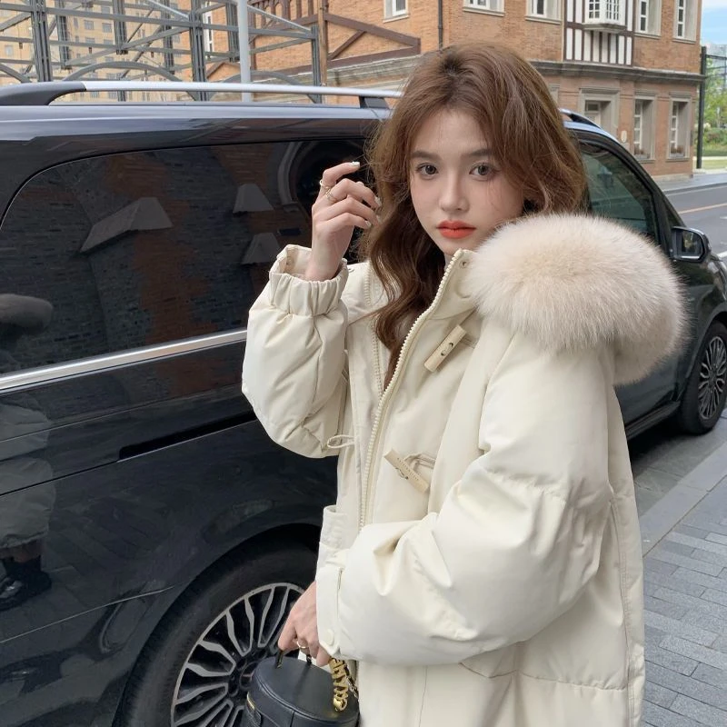 棉服女中长款2023年冬季新款时尚毛领小众设计感棉衣加厚外套