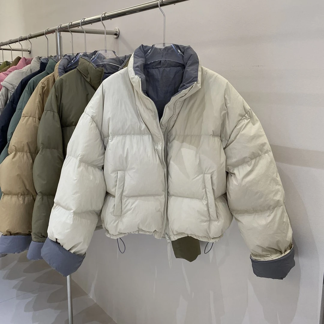 2024新款东大门撞色立领羽绒棉服女短款宽松韩版加厚棉衣外套冬