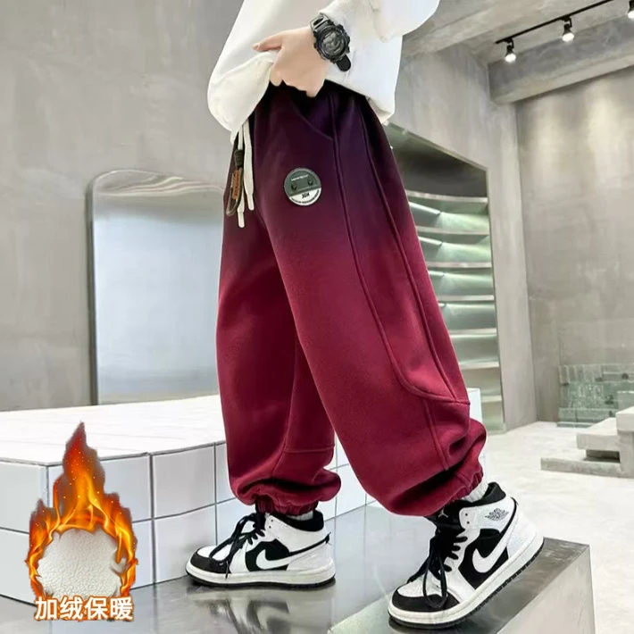 男童一体绒裤2025新款儿童渐变加绒裤子中大童炸街休闲卫裤秋冬潮