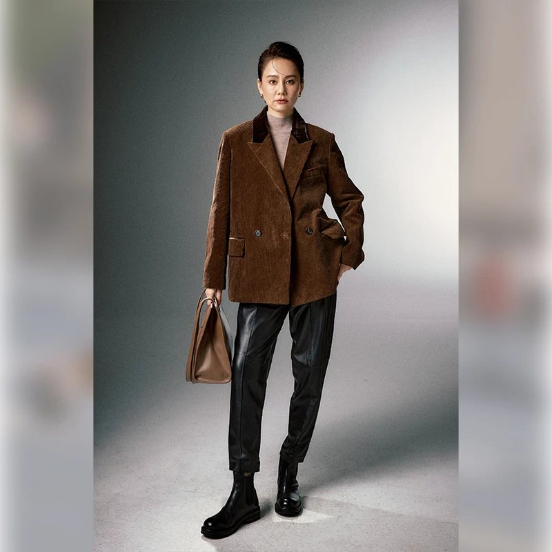 复古美拉德·100棉灯芯绒手工拱针真丝丝绒西装外套24W61303W