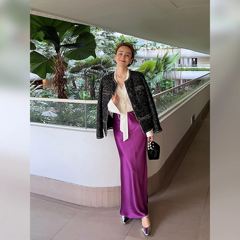 WinnieTang小香风羊毛混纺金银丝骆驼绒夹里复古垫肩夹克外套显瘦