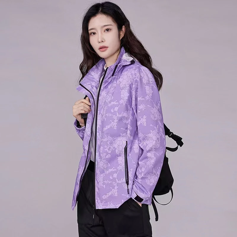 春秋季户外女款迷彩修身薄款三防冲锋衣夹克