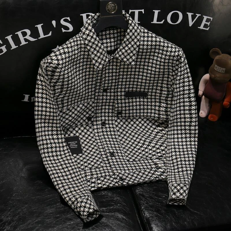 欧货新款高级感千鸟格夹克男轻奢休闲上衣秋季韩版网红短款外套