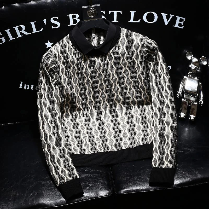 欧货潮流小众高级感韩版男士秋冬新款高端保暖毛衣字母针织衫帅气