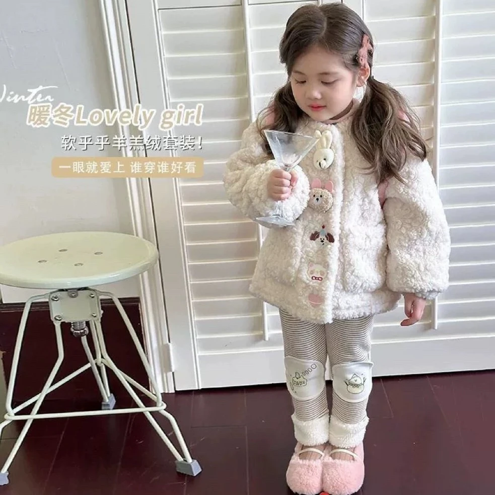 【小姨首发】女童毛毛衣秋冬新款毛毛外套韩版儿童可爱卡通夹棉保暖