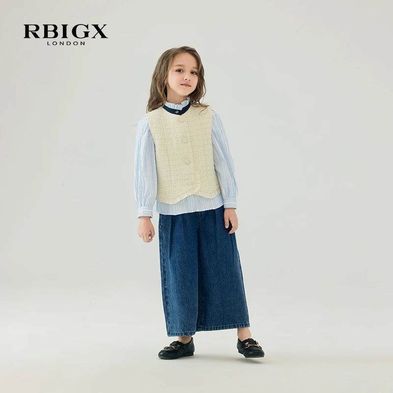 RBIGX瑞比克童装秋季新款百搭潮流女童设计感阔腿牛仔裤