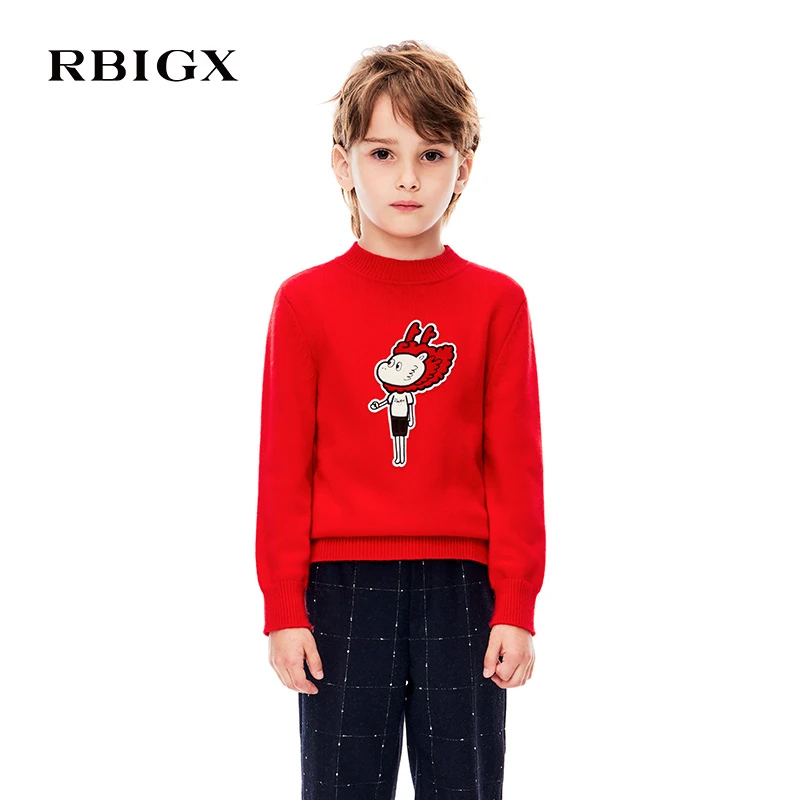 RBIGX瑞比克童装冬季新款儿童潮流百搭小龙人图案针织衫