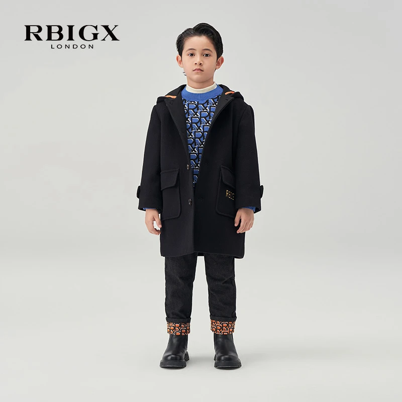 RBIGX瑞比克童装冬季新款连帽儿童羊毛保暖设计感潮流大衣