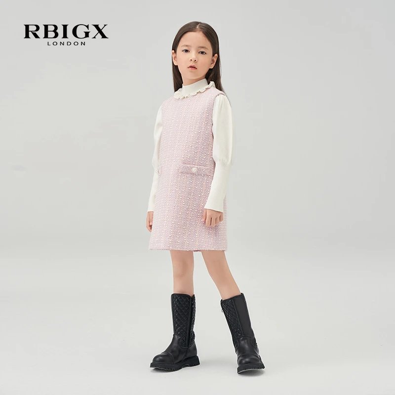 RBIGX瑞比克童装冬季新款百搭甜美粉色无袖淑女小香连衣裙
