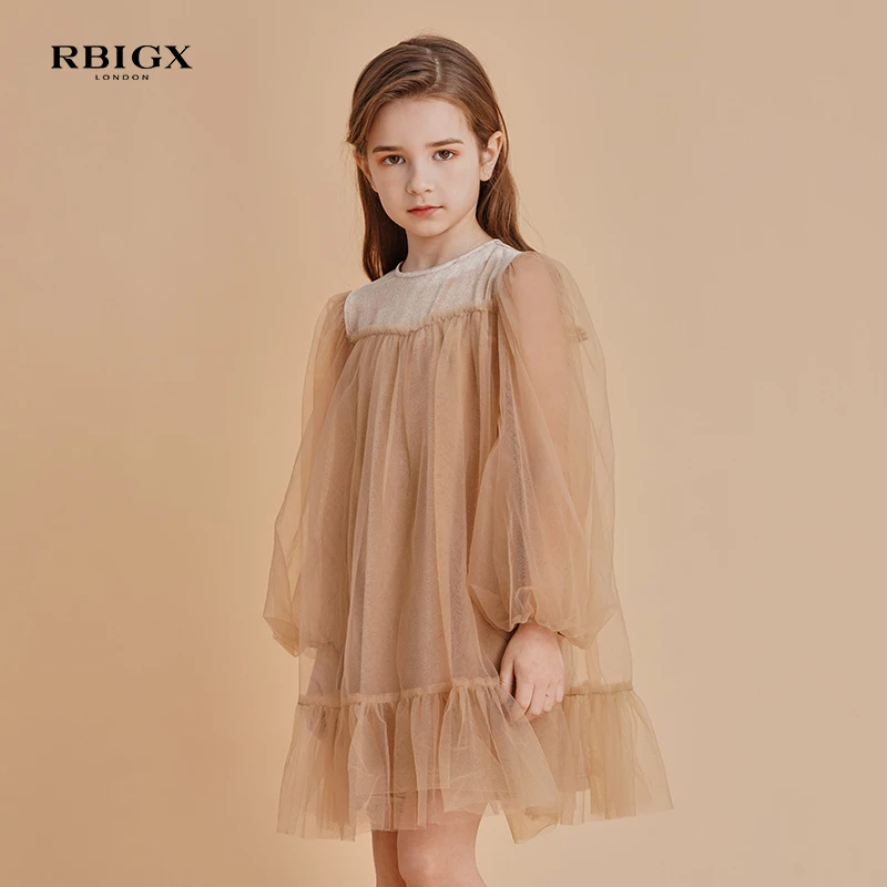 RBIGX/瑞比克童装秋季新款甜美优雅网纱裙丝绒仙女裙设计感连衣裙
