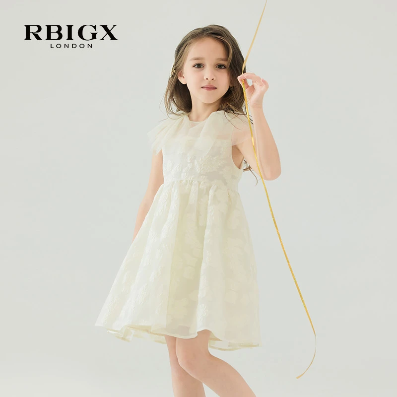 白色时尚儿童RBIGX瑞比克洋气夏季新款潮流设计感百搭优雅连衣裙