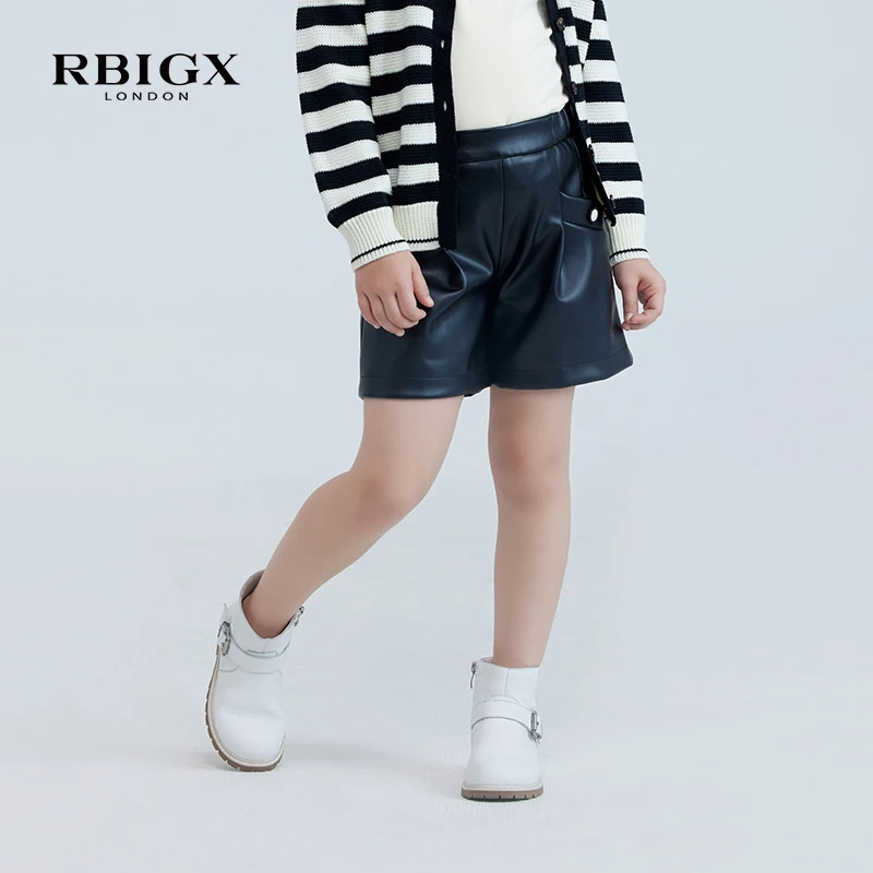 RBIGX瑞比克童装季新款女童设计感百搭潮流装饰扣PU短裤